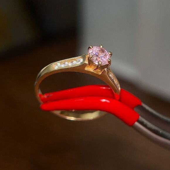 14K Gold Pink/White Cz Solitaire Ring - Picture 4 of 16